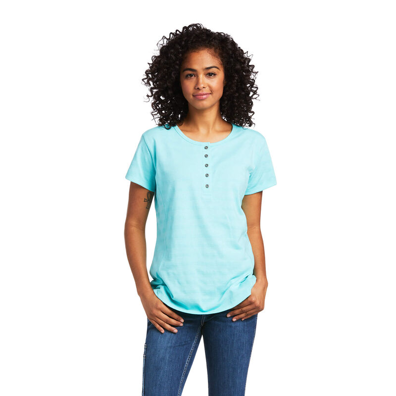 Camisetas Ariat Rebar Henley Turquesa Mujer - Chile 064-SNCJLQ